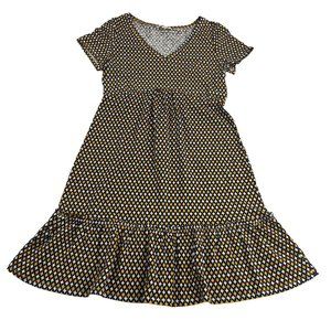 Boden A-Line Dress Petites US 8P UK 12P Black White Gold Geometric Short Sleeve